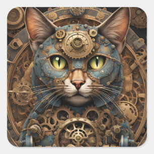 blue steampunk cat AI art stickers