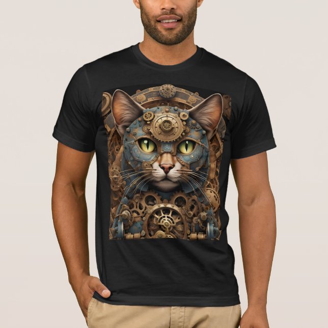 blue steampunk cat AI art T-Shirt  (Front)