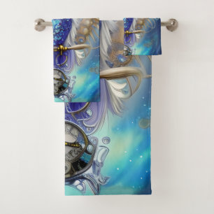 Blue Steampunk Owl Bath Towel Set