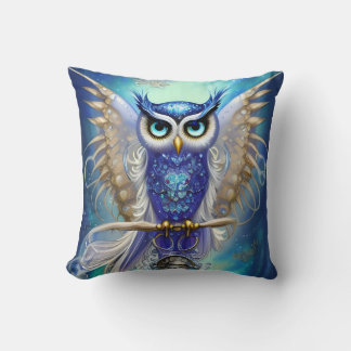 Blue Steampunk Owl Cushion