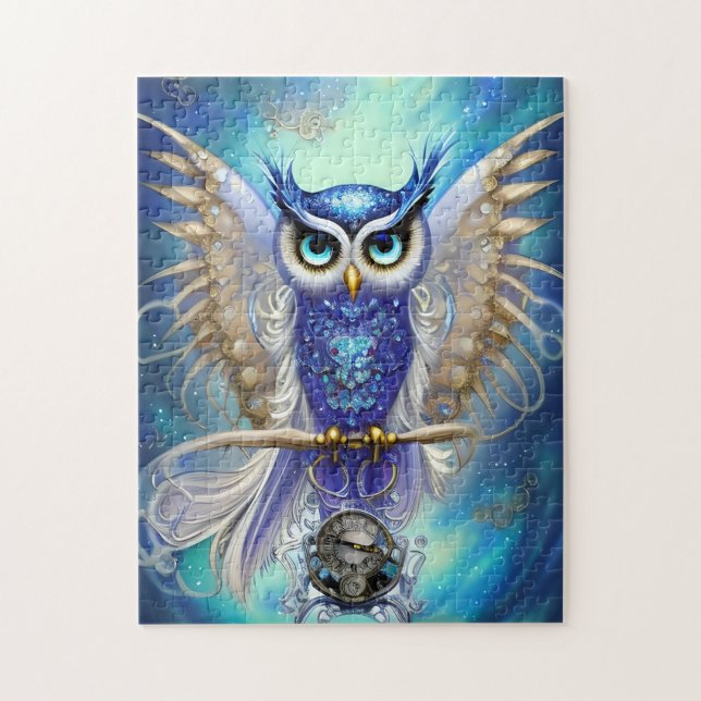 Blue Steampunk Owl Jigsaw Puzzle (Vertical)