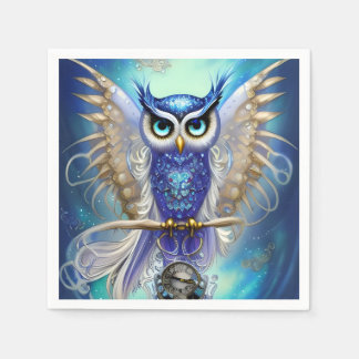 Blue Steampunk Owl Napkin