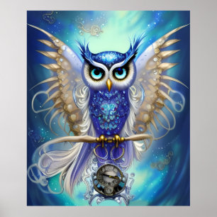 Blue Steampunk Owl Poster