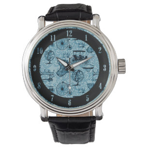 Blue Steampunk Pattern Wrist Watch