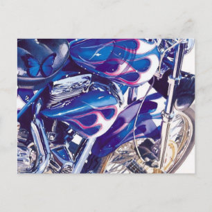 "Blue Steel" Motorcycle Watercolor Postcard