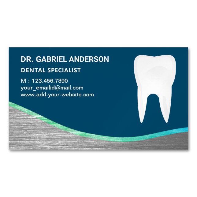 Blue Steel Tooth Dental Clinic Dentist Magnetic Business Card (Front)