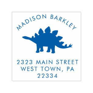 Blue Stegosaurus Dinosaur Cute Kid Return Address Self-inking Stamp
