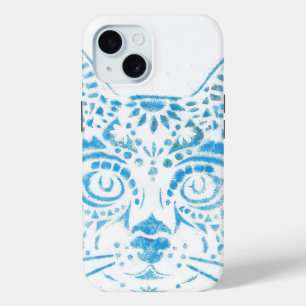 blue stencil cat iPhone 15 case