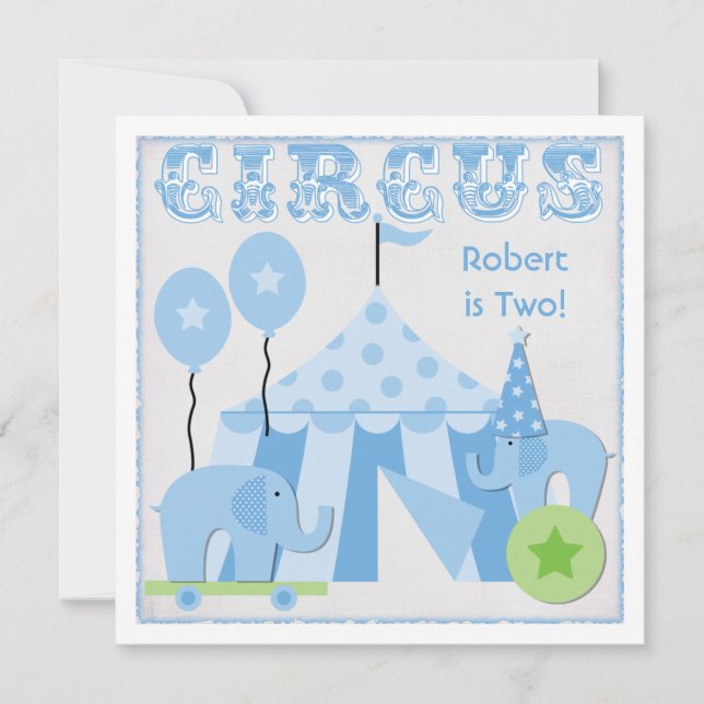 Blue Step Right Up Circus Birthday Invitations (Front)