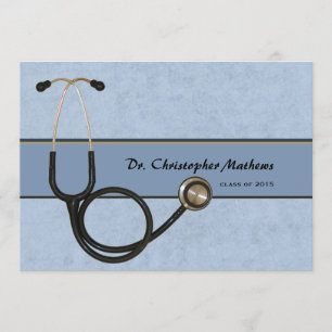 Blue Stethoscope - Graduation Invitation