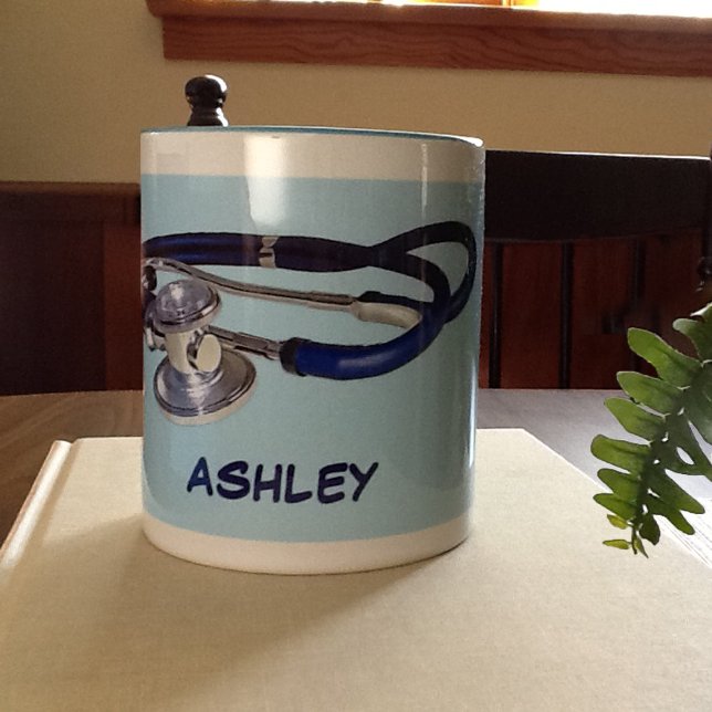 Blue Stethoscope with Custom Name Two-Tone Mug (Creator Uploaded)
