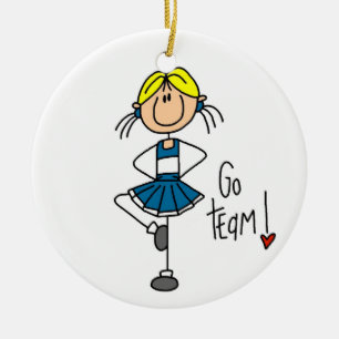 Blue Stick Figure Cheerleader T-shirts and Gifts Ceramic Tree Decoration