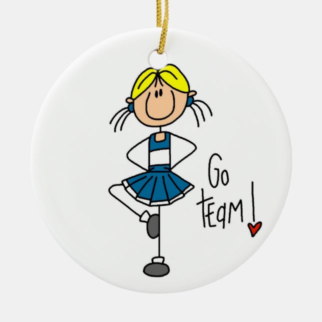 Blue Stick Figure Cheerleader T-shirts and Gifts Ceramic Tree Decoration (Front)