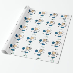 Blue Stick Figure Cheerleader Wrapping Paper