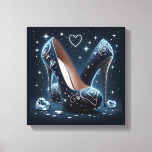 Blue Stilettos with Diamonds and Hearts Canvas Print