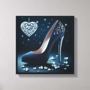 Blue Stilettos with Heart Shaped Diamonds Canvas Print