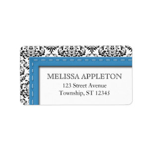 Blue Stitched Damask Personalized Address Labels