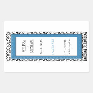Blue Stitched Damask vertical Wedding Wine Labels