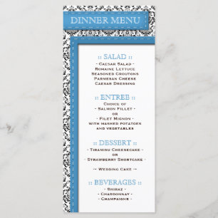 Blue Stitched Damask Wedding Reception Menu