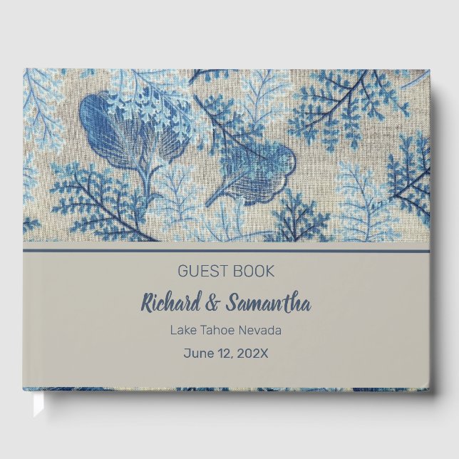 Blue Stitched Floral Guest Book (Front)