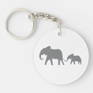 Blue Stitched Mama and Baby Elephant Key Chain