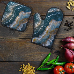 Blue Stone Agate Macro Photography  Oven Mitt & Pot Holder Set