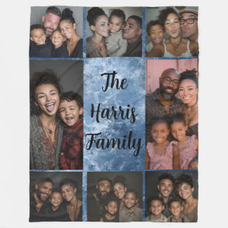 Blue Stone Family Photo Collage Fleece Blanket