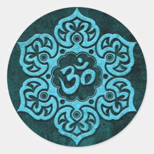 Blue Stone Floral Om Classic Round Sticker