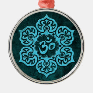Blue Stone Floral Om Metal Tree Decoration