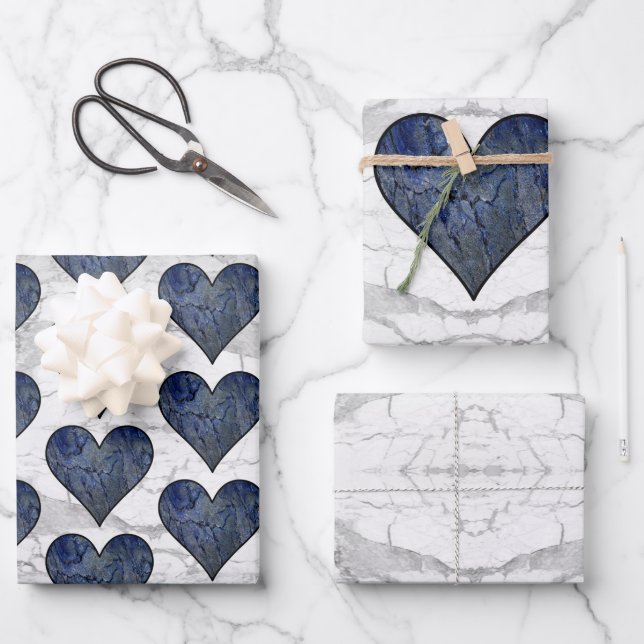 Blue Stone Marbled Pattern Wrapping Paper Sheet (Front)