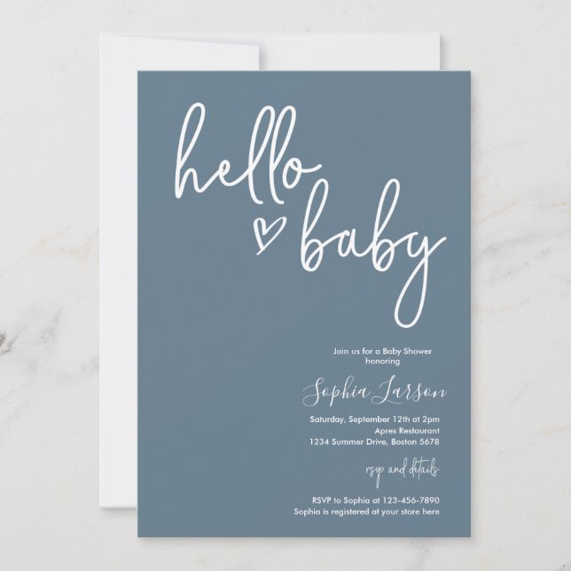 Blue Stone Minimalist Modern Boho Baby Shower Invitation (Front)