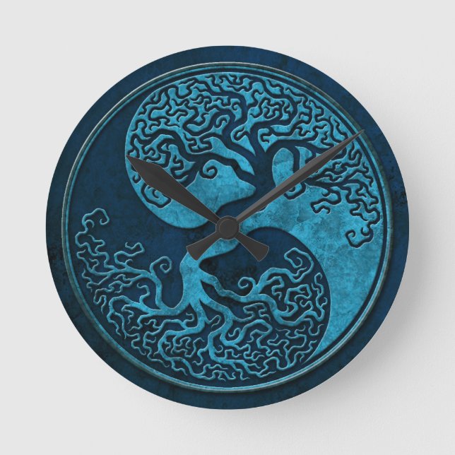 Blue Stone Yin Yang Trees Round Clock (Front)