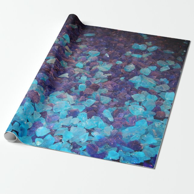 Blue Stones Abstract Christmas Birthday Holiday Wrapping Paper (Unrolled)