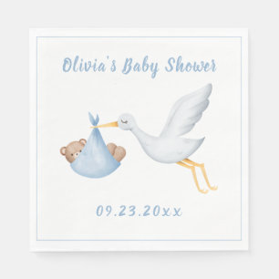 Blue Stork Baby Bear Boy Baby Shower Napkin