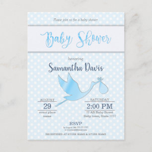 Blue Stork Baby Boy Baby Shower Invitation Postcard