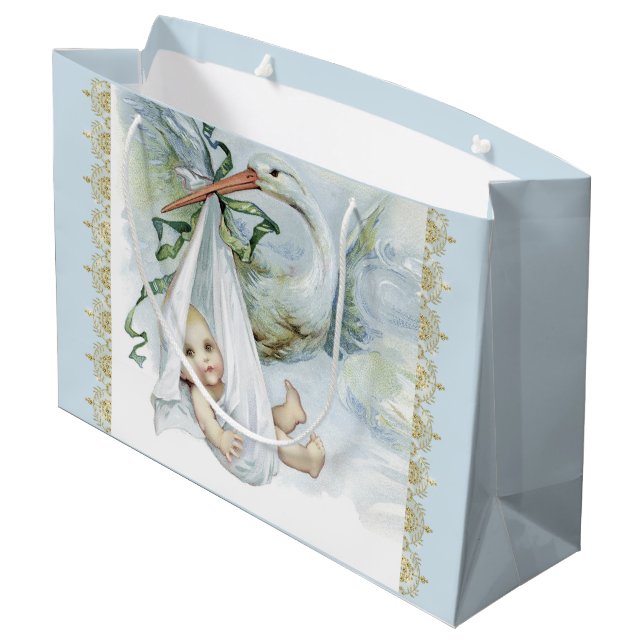 Blue Stork Baby Boy Large Gift Bag (Back Angled)