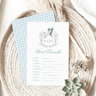 Blue Stork Baby Boy Shower Word Scramble Game