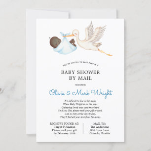 Blue Stork Baby Shower by Mail Invitation