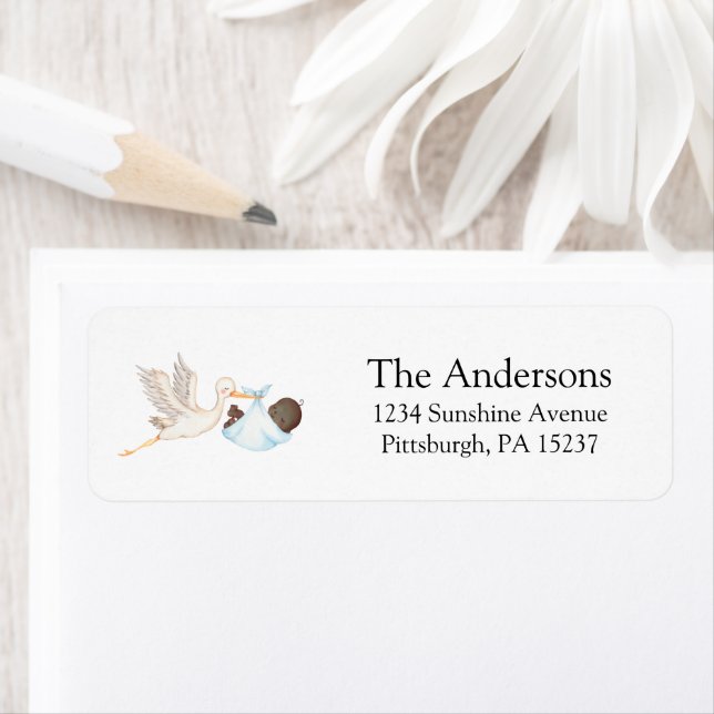 Blue Stork Baby Shower Return Address Label (Insitu)