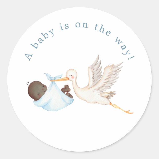 Blue Stork Baby Shower Round Sticker (Front)
