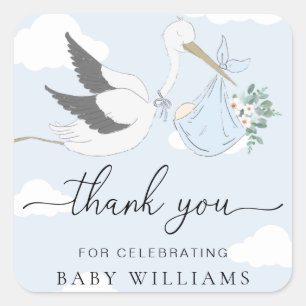 Blue Stork Baby Shower Thank You Square Sticker