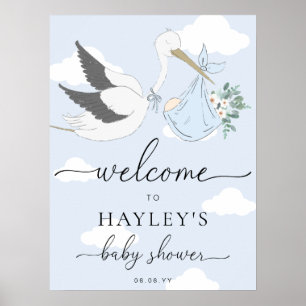 Blue Stork Baby Shower Welcome Poster