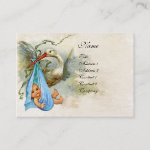 BLUE STORK BABY SHOWER White Pearl Shimmer Business Card
