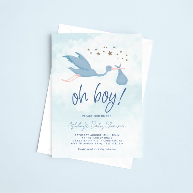 Blue Stork Boy Baby Shower Invitation (Creator Uploaded)