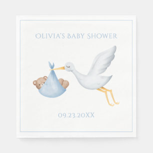 Blue Stork Boy Baby Shower Napkin