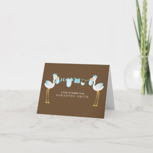 Blue Stork Boy Baby Shower Thank You Notes