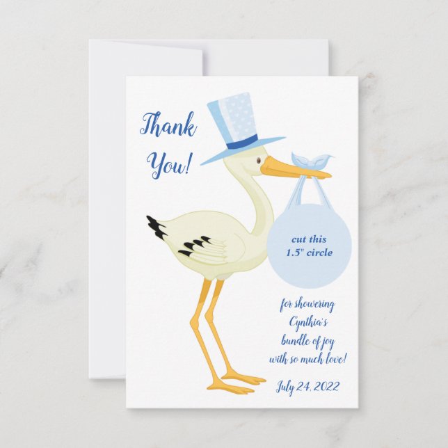 Blue Stork EOS lip balm baby shower favour card (Front)