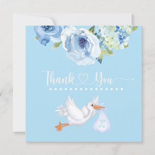 Blue Stork Monogram Floral Baby Shower Thank You