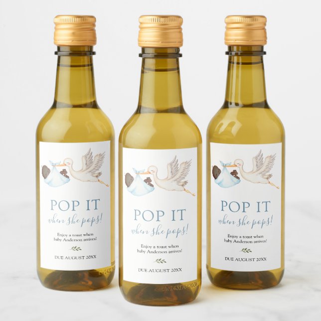 Blue Stork Pop it when she Pops Wine Label (Bottles)