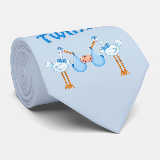 Blue Storks Twin Boys Tie (Rolled)